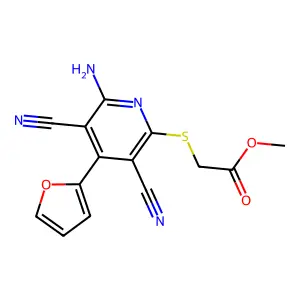 Methyl {[6-amino-3,5-dicyano-4-(furan-2-yl)pyridin-2-yl]sulfanyl}acetate structure