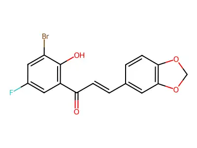 3-(1,3-Benzodioxol-5-yl)-1-(3-bromo-5-fluoro-2-hydroxyphenyl)prop-2-en-1-one structure
