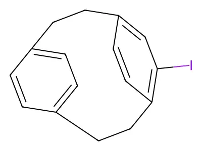 13-Iodo-tricyclo(8.2.2.2(4,7))hexadeca-1(13),4(16),5,7(15),10(14),11-hexaene structure
