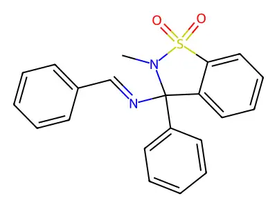N-(2-methyl-1,1-dioxo-3-phenyl-1,2-benzothiazol-3-yl)-1-phenylmethanimine structure