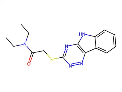 N,N-diethyl-2-(5H-[1,2,4]triazino[5,6-b]indol-3-ylsulfanyl)acetamide structure
