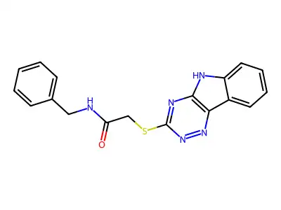 N-benzyl-2-(5H-[1,2,4]triazino[5,6-b]indol-3-ylsulfanyl)acetamide structure