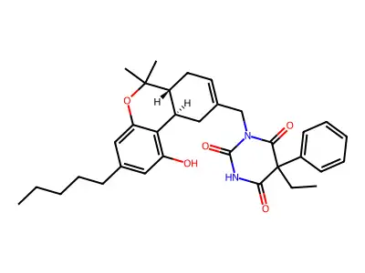 2,4,6(1H,3H,5H)-Pyrimidinetrione, 5-ethyl-5-phenyl-1-((6a,7,10,10a-tetrahydro-1-hydroxy-6,6-dimethyl-3-pentyl-6H-dibenzo(b,d)pyran-9-yl)methyl)-, (6aR-(6a-alpha,10a-beta))- (partial) structure