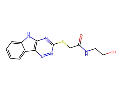 N-(2-hydroxyethyl)-2-(5H-[1,2,4]triazino[5,6-b]indol-3-ylsulfanyl)acetamide structure