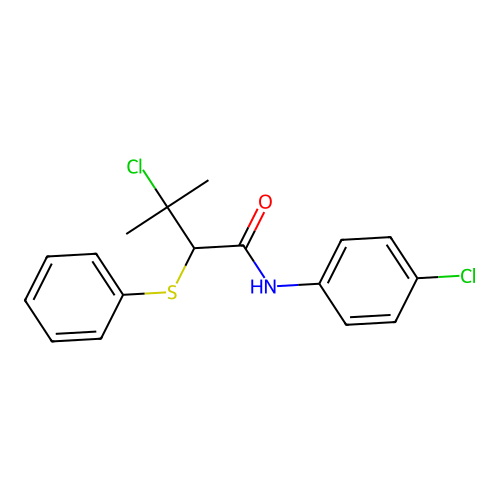 3-chloro-N-(4-chlorophenyl)-3-methyl-2-(phenylthio)butanamide structure
