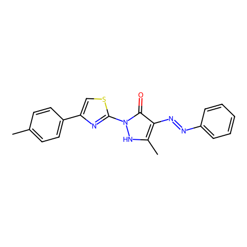 5-methyl-2-[4-(4-methylphenyl)-1,3-thiazol-2-yl]-4-(phenylhydrazono)-2,4-dihydro-3H-pyrazol-3-one structure