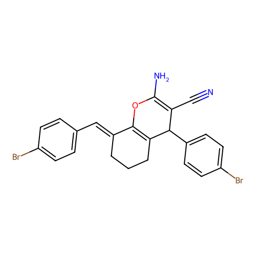 (8E)-2-amino-4-(4-bromophenyl)-8-[(4-bromophenyl)methylidene]-4,5,6,7-tetrahydrochromene-3-carbonitrile structure