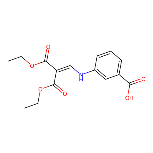 3-((3-Ethoxy-2-(ethoxycarbonyl)-3-oxoprop-1-en-1-yl)amino)benzoic acid structure