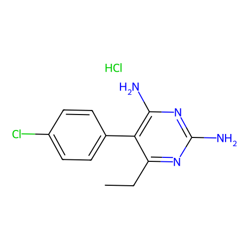 2,4-Pyrimidinediamine, 5-(4-chlorophenyl)-6-ethyl-, hydrochloride (1:1) structure