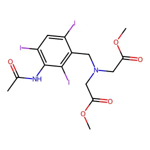 Acetic acid, ((3-acetamido-2,4,6-triiodobenzyl)imino)di-, dimethyl ester structure