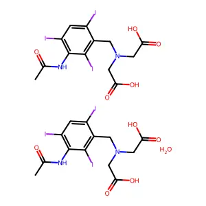 Acetic acid, ((3-acetamido-2,4,6-triiodobenzyl)imino)di-, hydrate (2:1) structure