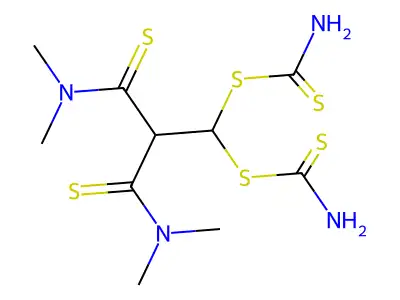 Carbamic acid, dithio-, diester with 2-(dimercaptomethyl)-N,N,N',N'-tetramethyldithiomalonamide structure