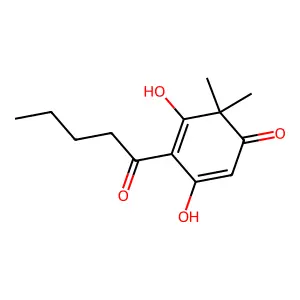 3,5-Dihydroxy-6,6-dimethyl-4-pentanoylcyclohexa-2,4-dien-1-one structure