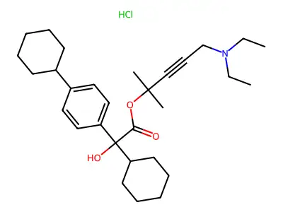 Benzeneacetic acid, alpha,4-dicyclohexyl-alpha-hydroxy-, 4-(diethylamino)-1,1-dimethyl-2-butynyl ester, hydrochloride structure