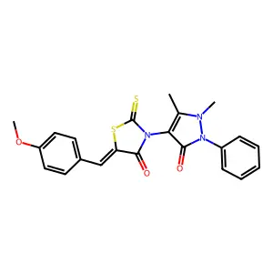 (5Z)-3-(1,5-dimethyl-3-oxo-2-phenylpyrazol-4-yl)-5-[(4-methoxyphenyl)methylidene]-2-sulfanylidene-1,3-thiazolidin-4-one structure