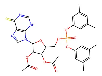 [4-acetyloxy-2-[bis(3,5-dimethylphenoxy)phosphoryloxymethyl]-5-(6-sulfanylidene-3H-purin-9-yl)oxolan-3-yl] acetate structure