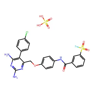 3-[[4-[[2,6-diamino-5-(4-chlorophenyl)pyrimidin-4-yl]methoxy]phenyl]carbamoyl]benzenesulfonyl fluoride; sulfuric acid structure
