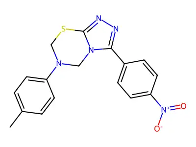 6-(4-methylphenyl)-3-(4-nitrophenyl)-5,7-dihydro-[1,2,4]triazolo[3,4-b][1,3,5]thiadiazine structure