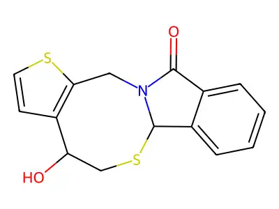 4-hydroxy-4,13-dihydro-5H-thieno[2',3':5,6][1,3]thiazocino[2,3-a]isoindol-11(6aH)-one structure