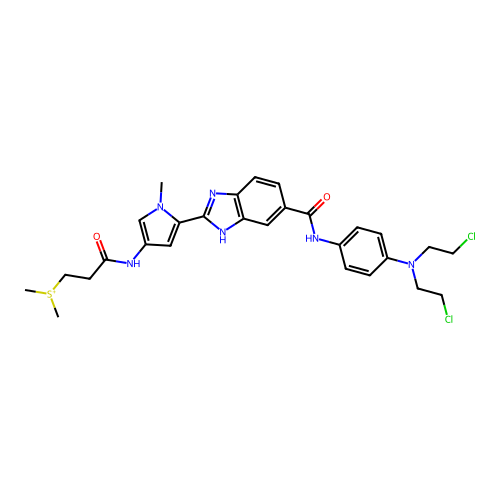 Sulfonium, [3-[[5-[5-[[[4-[bis(2-chloroethyl)amino]phenyl]amino]carbonyl]-1H-benzimidazol-2-yl]-1-methyl-1H-pyrrol-3-yl]amino]-3-oxopropyl]dimethyl- structure