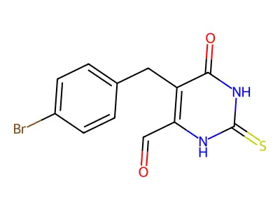 5-[(4-bromophenyl)methyl]-4-oxo-2-sulfanylidene-1H-pyrimidine-6-carbaldehyde structure