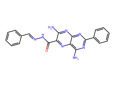 4,7-diamino-N-(benzylideneamino)-2-phenylpteridine-6-carboxamide structure