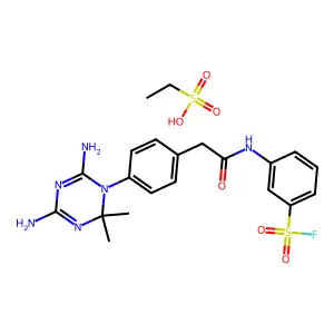 ethanesulfonic acid- 3-({[4-(4,6-diamino-2,2-dimethyl-1,3,5-triazin-1(2h)-yl)phenyl]acetyl}amino)benzenesulfonyl fluoride(1:1) structure
