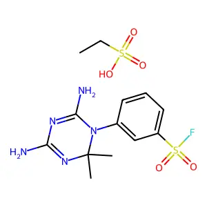 3-(4,6-diamino-2,2-dimethyl-1,3,5-triazin-1-yl)benzenesulfonyl fluoride; ethanesulfonic acid structure