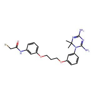 Acetamide, 2-bromo-N-(3-(3-(3-(4,6-diamino-2,2-dimethyl-1,3,5-triazin-1(2H)-yl)phenoxy)propoxy)phenyl)- structure