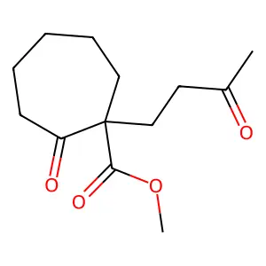 Cycloheptanecarboxylic acid, 2-oxo-1-(3-oxobutyl)-, methyl ester structure
