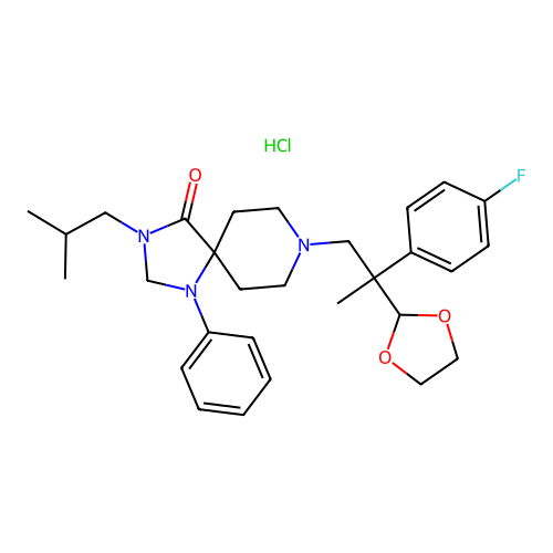 8-(2-(1,3-Dioxolan-2-yl)-2-(4-fluorophenyl)propyl)-3-isobutyl-1-phenyl-1,3,8-triazaspiro[4.5]decan-4-one hydrochloride structure