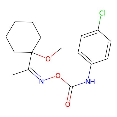 Ethanone, 1-(1-methoxycyclohexyl)-, O-(((4-chlorophenyl)amino)carbonyl)oxime structure