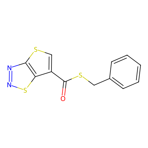 S-benzyl thieno[2,3-d]thiadiazole-6-carbothioate structure