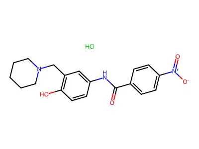Benzanilide, 4'-hydroxy-4-nitro-3'-(piperidino)methyl-, hydrochloride structure
