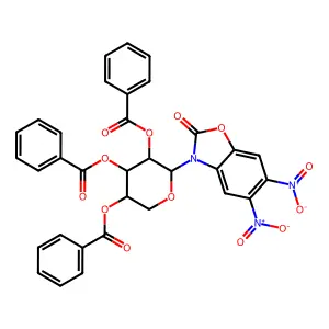 5,6-Dinitro-3-(2,3,4-tri-o-benzoylpentopyranosyl)-1,3-benzoxazol-2(3h)-one structure