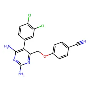 4-[[2,6-Diamino-5-(3,4-dichlorophenyl)pyrimidin-4-yl]methoxy]benzonitrile structure