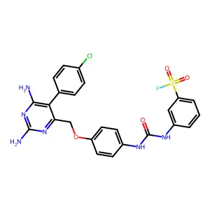 3-{[(4-{[2,6-Diamino-5-(4-chlorophenyl)pyrimidin-4-yl]methoxy}phenyl)carbamoyl]amino}benzene-1-sulfonyl fluoride structure