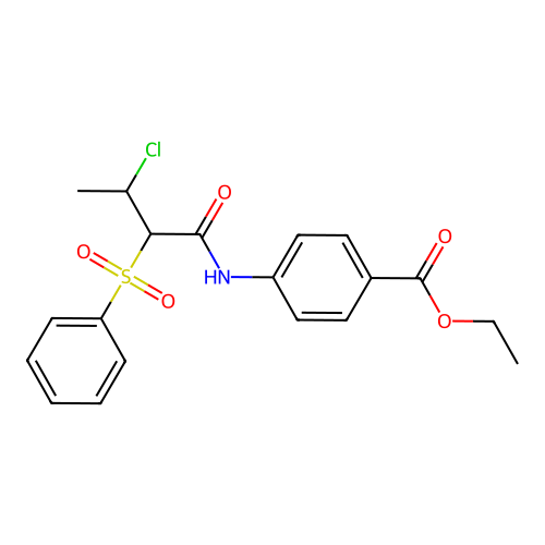 Ethyl 4-{[3-chloro-2-(phenylsulfonyl)butanoyl]amino}benzoate structure
