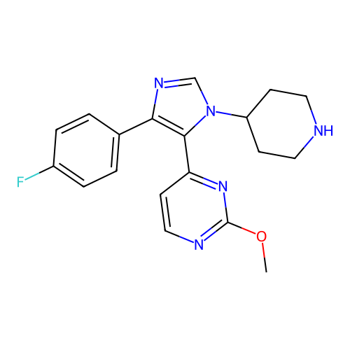 4-(4-(4-fluorophenyl)-1-(piperidin-4-yl)-1H-imidazol-5-yl)-2-methoxypyrimidine structure
