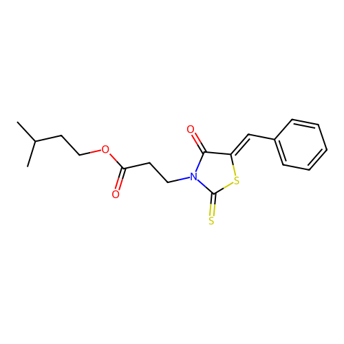 (Z)-isopentyl 3-(5-benzylidene-4-oxo-2-thioxothiazolidin-3-yl)propanoate structure