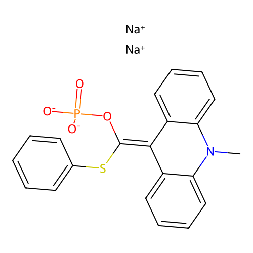 Disodium;[(10-methylacridin-9-ylidene)-phenylsulfanylmethyl] phosphate structure