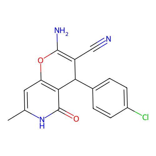 2-amino-4-(4-chlorophenyl)-7-methyl-5-oxo-5,6-dihydro-4H-pyrano[3,2-c]pyridine-3-carbonitrile structure