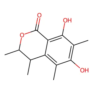 Isocoumarin, 3,4-dihydro-6,8-dihydroxy-3,4,5,7-tetramethyl- structure