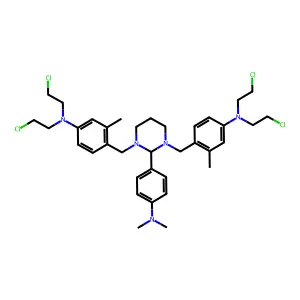4,4'-[{2-[4-(Dimethylamino)phenyl]-1,3-diazinane-1,3-diyl}bis(methylene)]bis[N,N-bis(2-chloroethyl)-3-methylaniline] structure