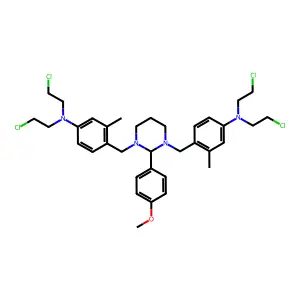 4-[[3-[[4-[bis(2-chloroethyl)amino]-2-methylphenyl]methyl]-2-(4-methoxyphenyl)-1,3-diazinan-1-yl]methyl]-N,N-bis(2-chloroethyl)-3-methylaniline structure
