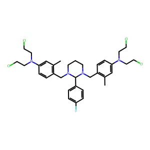 4,4'-{[2-(4-Fluorophenyl)dihydropyrimidine-1,3(2H,4H)-diyl]bis(methylene)}bis[N,N-bis(2-chloroethyl)-3-methylaniline] structure