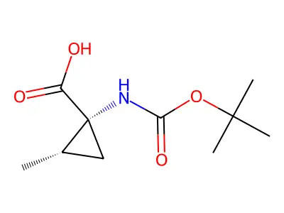 (1R,2S)-1-(tert-butoxycarbonylamino)-2-methyl-cyclopropanecarboxylic acid structure