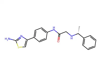 N-[4-(2-aminothiazol-4-yl)phenyl]-2-[[(1R)-1-phenylethyl]amino]acetamide structure