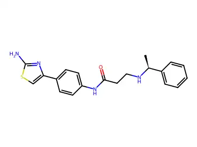 N-[4-(2-aminothiazol-4-yl)phenyl]-3-[[(1S)-1-phenylethyl]amino]propanamide structure