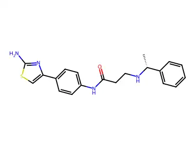 N-[4-(2-aminothiazol-4-yl)phenyl]-3-[[(1R)-1-phenylethyl]amino]propanamide structure